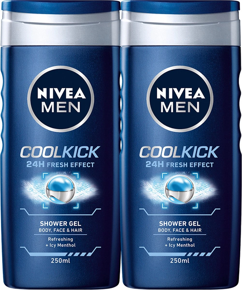 NIVEA MEN Cool Kick Douchegel - 2 X 250 Ml - Voordeelverpakking 3 NIVEA MEN Cool Kick Douchegel - 2 X 250 Ml - Voordeelverpakking