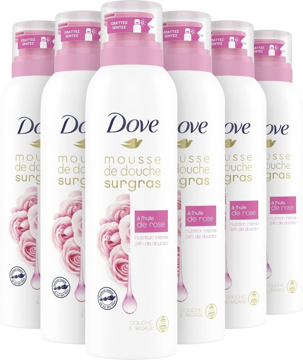 Dove Rose Oil Doucheschuim - 6 X 200 Ml - Voordeelverpakking 3 Dove Rose Oil Doucheschuim - 6 X 200 Ml - Voordeelverpakking