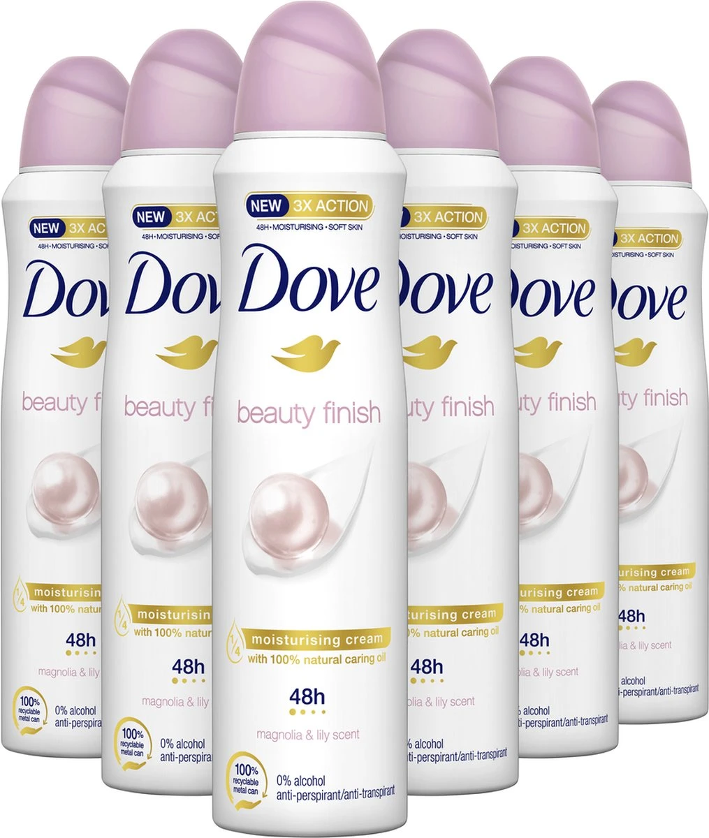 Dove Beauty Finish Anti-transpirant Deodorant - 6 X 150 Ml - Voordeelverpakking 3 Dove Beauty Finish Anti-transpirant Deodorant - 6 X 150 Ml - Voordeelverpakking