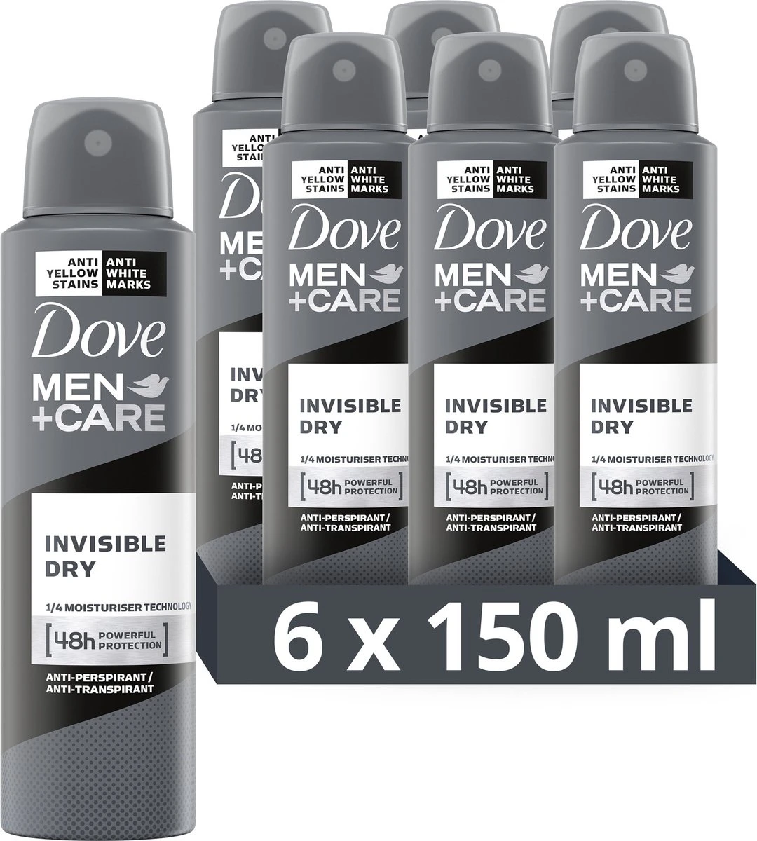 Dove Men+Care Invisible Dry Anti-transpirant Deodorant Spray - 6 X 150 Ml - Voordeelverpakking 3 Dove Men+Care Invisible Dry Anti-transpirant Deodorant Spray - 6 X 150 Ml - Voordeelverpakking