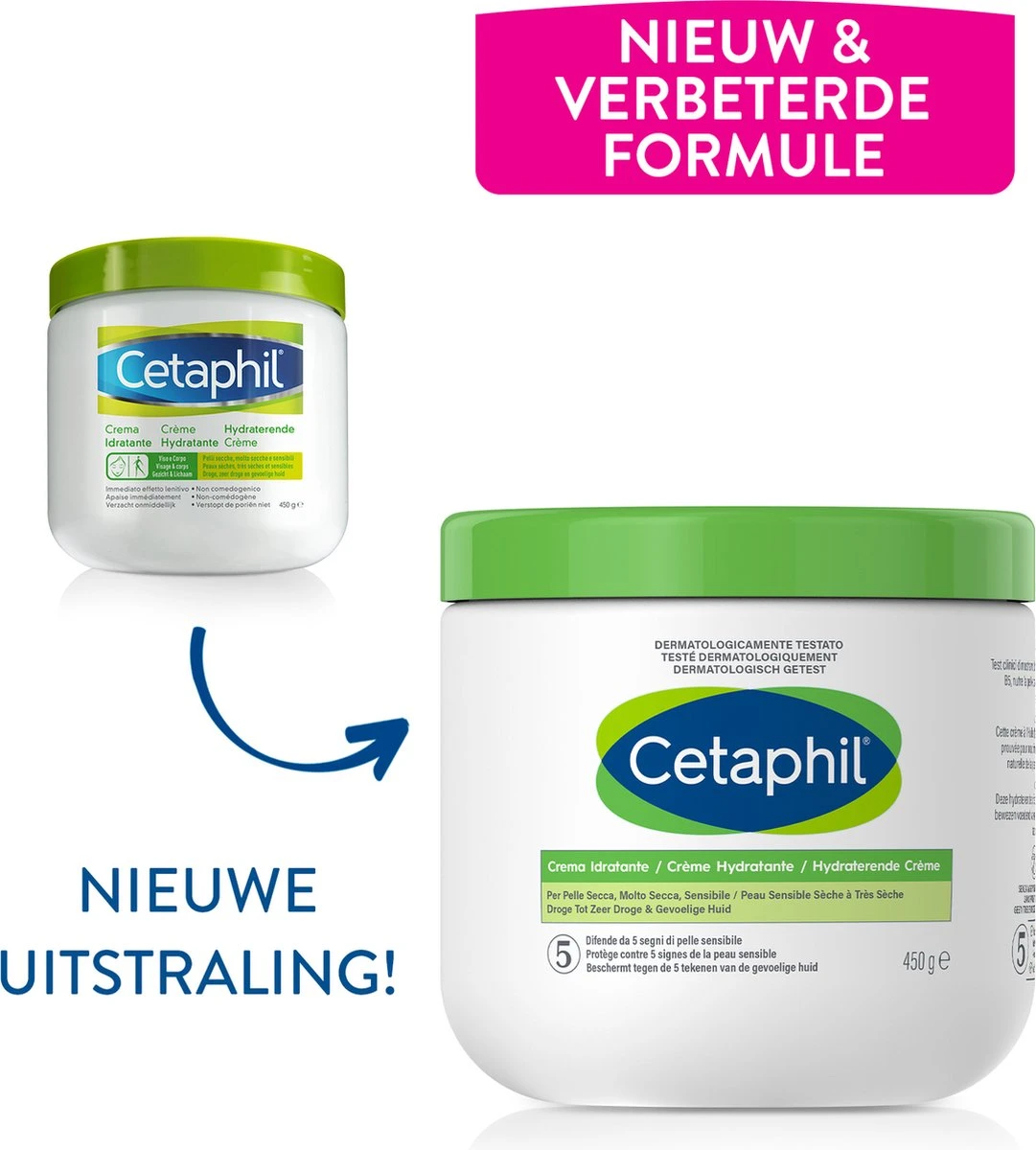 Cetaphil Hydraterende Crème - Vochtinbrengende Crème Gezicht & Lichaam 450GR 4 Cetaphil Hydraterende Crème - Vochtinbrengende Crème Gezicht & Lichaam 450GR - Afbeelding 2