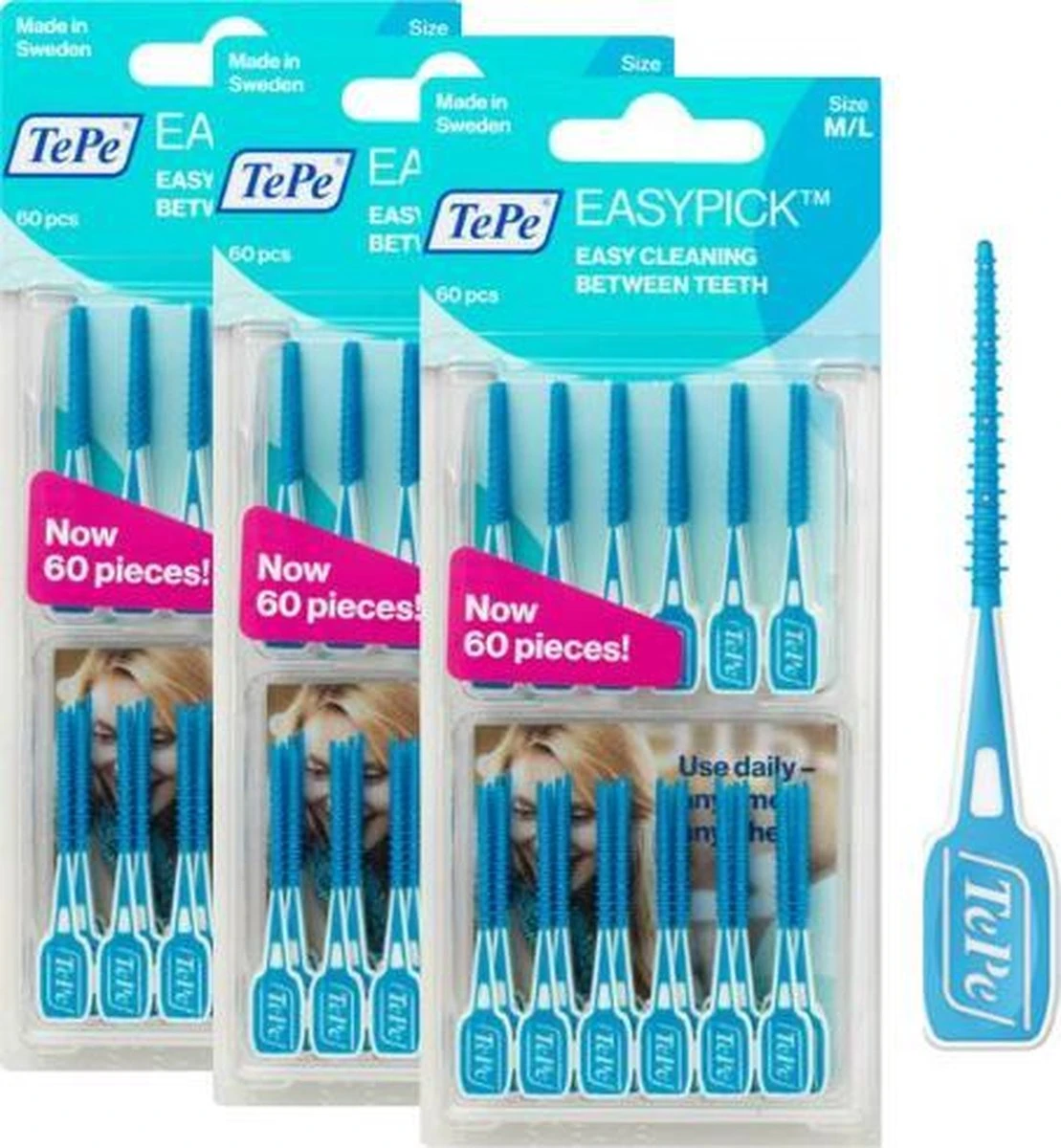 TePe Easypick M/L - Blauw - 3 X 60 Stuks - Voordeelverpakking 3 TePe Easypick M/L - Blauw - 3 X 60 Stuks - Voordeelverpakking
