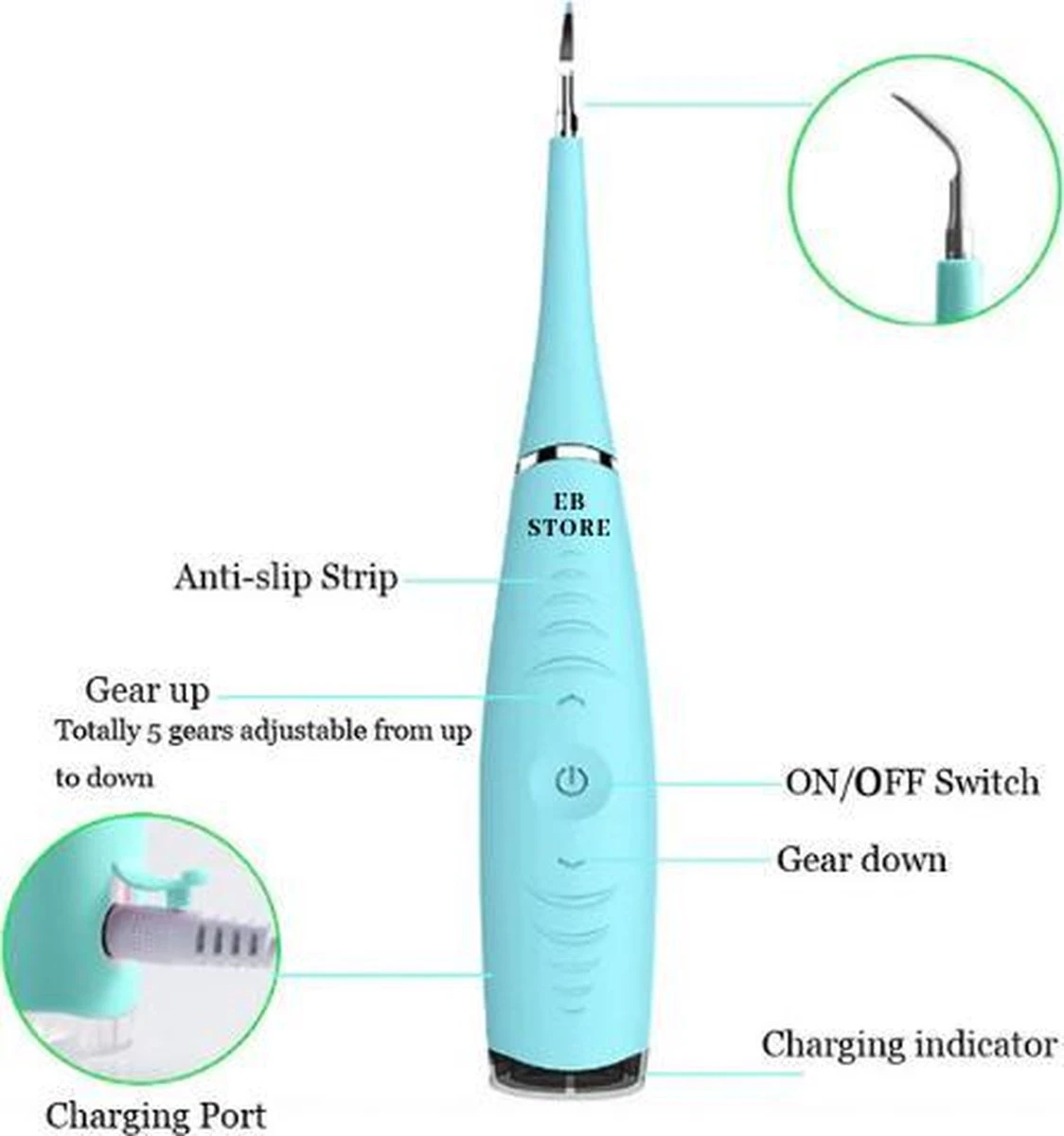 Elektrisch Tandplak Verwijderen - Flosapparaat - Slechte Adem Verhelpen - Tandsteen Weghalen - Tanden Reinigen - Thee + Koffie + Rook Aanslag Verwijderen - Gele Tanden Witten - Mond Verzorging - Tandartshaakje - Gebit Schoonmaken - EB Store 5 Elektrisch Tandplak Verwijderen - Flosapparaat - Slechte Adem Verhelpen - Tandsteen Weghalen - Tanden Reinigen - Thee + Koffie + Rook Aanslag Verwijderen - Gele Tanden Witten - Mond Verzorging - Tandartshaakje - Gebit Schoonmaken - EB Store - Afbeelding 3