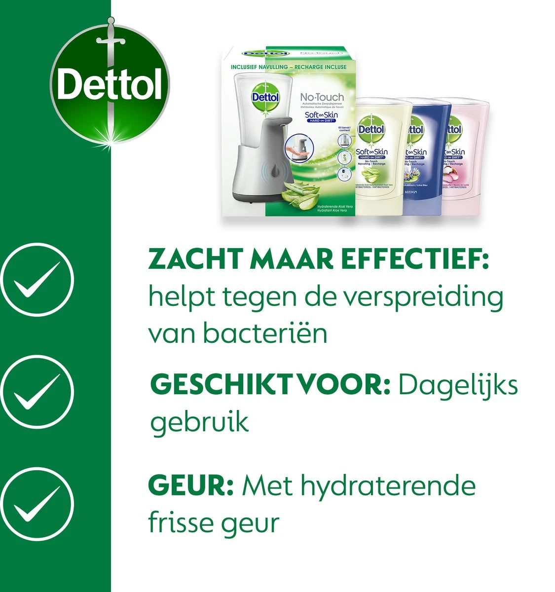 Dettol - Automatische Zeepdispenser No Touch & 3x250ml Handzeep No Touch Navulling - Aloe Vera, Sheabutter En Blue Lotus 7 Dettol - Automatische Zeepdispenser No Touch & 3x250ml Handzeep No Touch Navulling - Aloe Vera, Sheabutter En Blue Lotus - Afbeelding 5