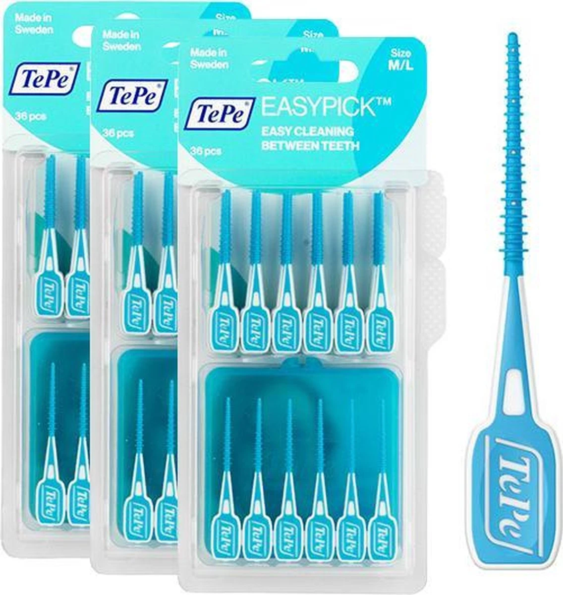 TePe Easypick M/L - Turquoise - 3 X 36 Stuks - Voordeelverpakking 3 TePe Easypick M/L - Turquoise - 3 X 36 Stuks - Voordeelverpakking