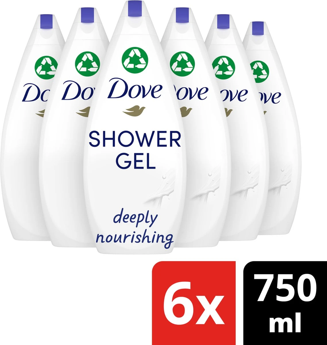 Dove Douchegel Deeply Nourishing - 6 X 750 Ml - Voordeelverpakking 3 Dove Douchegel Deeply Nourishing - 6 X 750 Ml - Voordeelverpakking