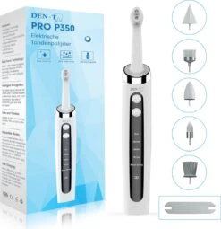 DEN-T® PRO P350 Elektrische Tandenpolijster - Wit - 5 Standen - 5 Opzetstukken - Polijstmachine - Polijstset - Tanden Polijsten -