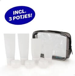 Qpacks - 8-delige Reisflesjes Set Transparant - Vliegtuig Handbagage - Navulbare Reis 100ML Flacons - Incl. Potjes & Etui -Travel - Reisaccessoires