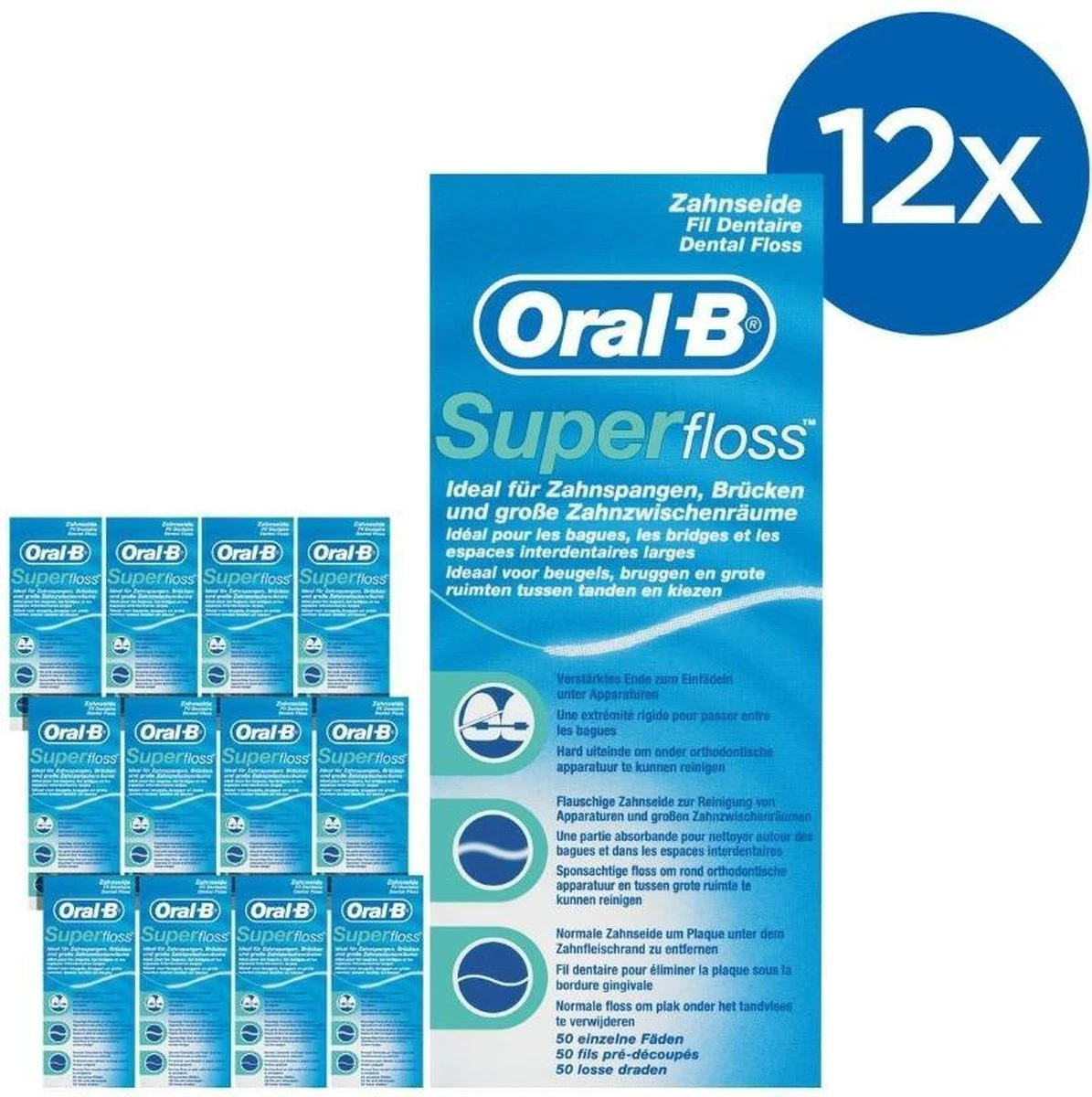 Oral B Superfloss 12 X 50 Stuks - Flosdraad - Voordeelverpakking 3 Oral B Superfloss 12 X 50 Stuks - Flosdraad - Voordeelverpakking