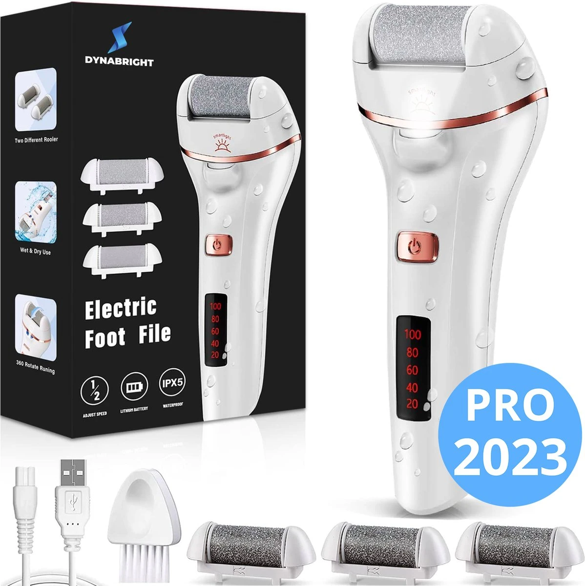 DynaBright Elektrische Eelt Verwijderaar - LED Verlichting - Voetvijl - Inclusief 3 Rollers - Oplaadbaar 3 DynaBright Elektrische Eelt Verwijderaar - LED Verlichting - Voetvijl - Inclusief 3 Rollers - Oplaadbaar