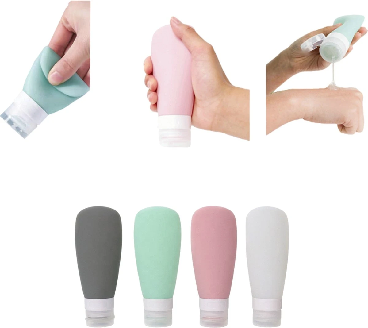 Pazzo Goods - Reisflesjes - Gratis Toilettasje - Reisflesjes Handbagage - Reisflacons - Reisflesjes 100 Ml - Siliconen - 4 Stuks - Duurzaam - Navulbaar 4 Pazzo Goods - Reisflesjes - Gratis Toilettasje - Reisflesjes Handbagage - Reisflacons - Reisflesjes 100 Ml - Siliconen - 4 Stuks - Duurzaam - Navulbaar - Afbeelding 2