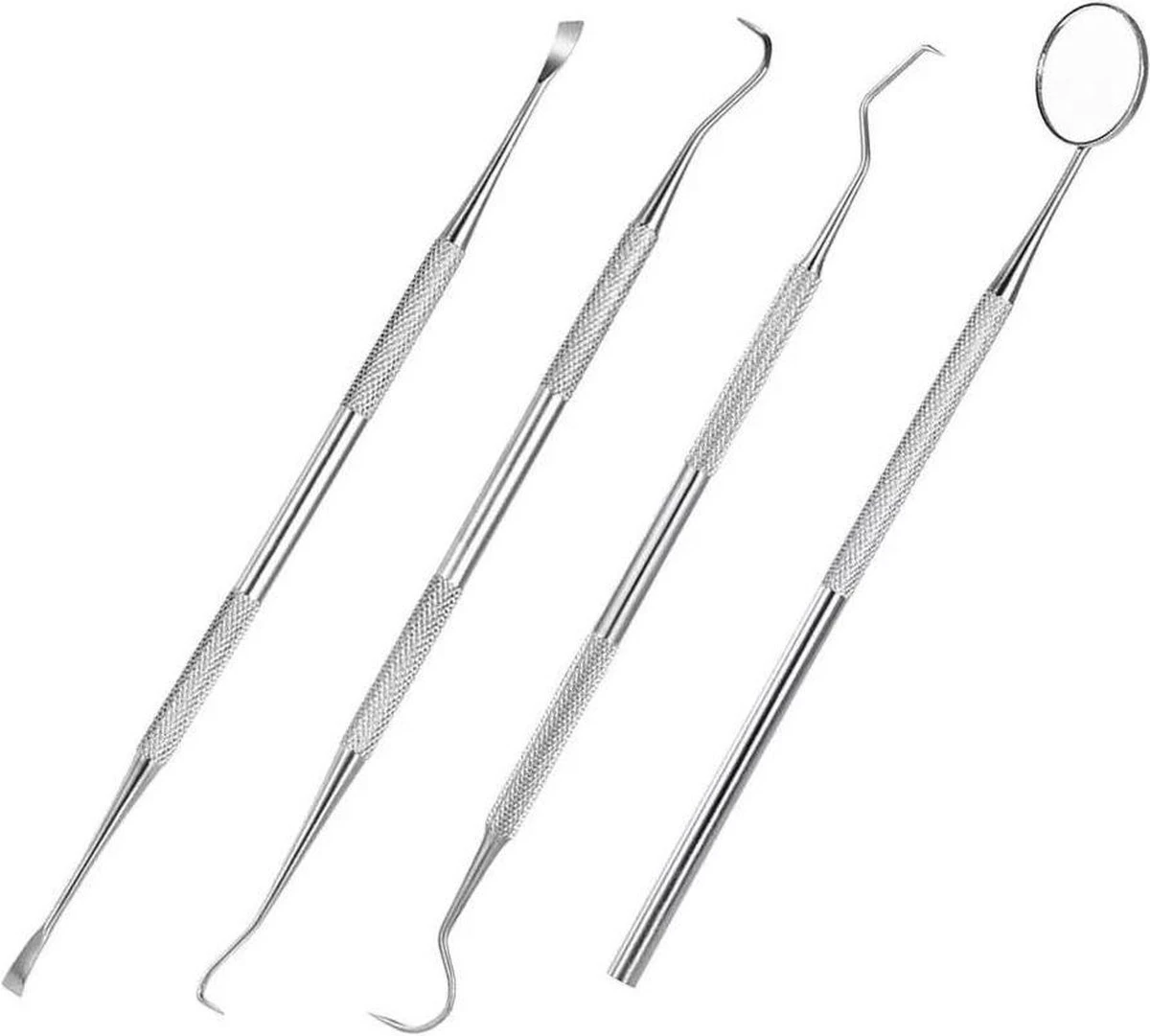Compleet Tandarts Setje –4 Stuks Tandsteenhaakje – Tandartshaakje - Mondspiegel – Tandarts Gereedschap – Mondverzorging – Stainless Steel 4 Compleet Tandarts Setje –4 Stuks Tandsteenhaakje – Tandartshaakje - Mondspiegel – Tandarts Gereedschap – Mondverzorging – Stainless Steel - Afbeelding 2