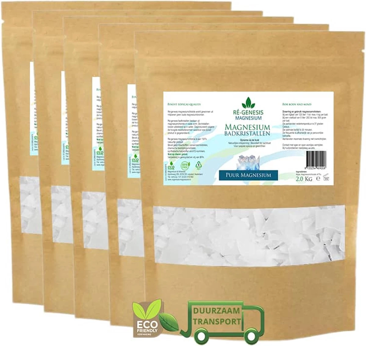 Ré-genesis Magnesium Badkristallen Vlokken – Magnesium Badzout – Voetenbad - 2 Kg - In Eco Kraft Stazak 4 Ré-genesis Magnesium Badkristallen Vlokken – Magnesium Badzout – Voetenbad - 2 Kg - In Eco Kraft Stazak - Afbeelding 2