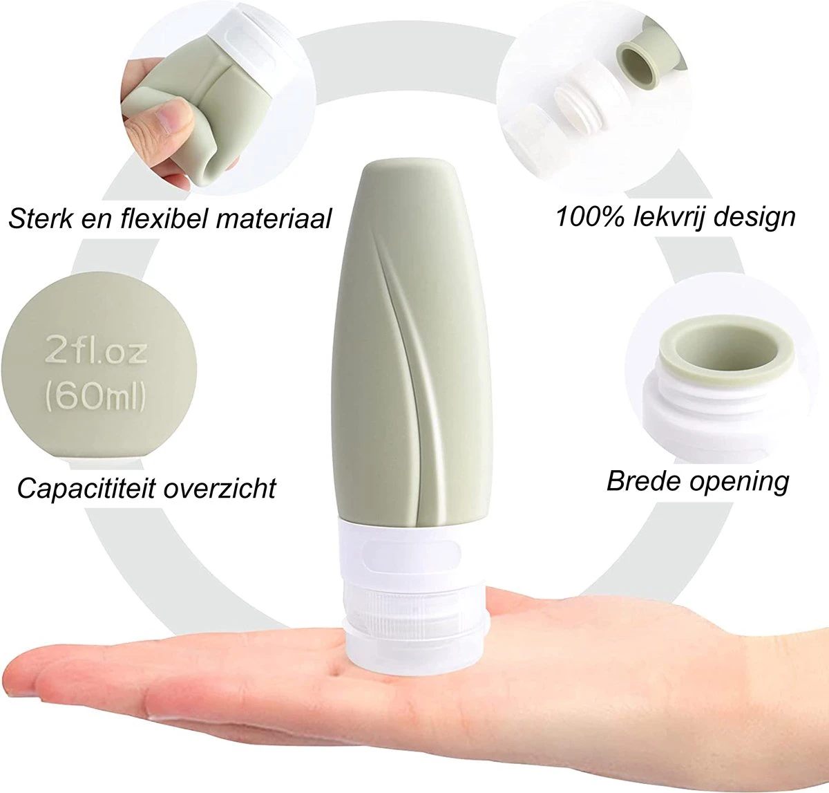 Boxed Reisflesjes Met Etui - Reisset - Verschillende Maten - Siliconen Navulbare Reisflacons - Reis Toilettas - Vliegtuig Handbagage 6 Boxed Reisflesjes Met Etui - Reisset - Verschillende Maten - Siliconen Navulbare Reisflacons - Reis Toilettas - Vliegtuig Handbagage - Afbeelding 4