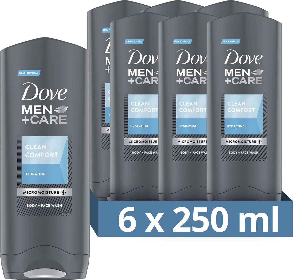 Dove Men+Care Clean Comfort Verzorgende Douchegel - 6 X 250 Ml - Voordeelverpakking 3 Dove Men+Care Clean Comfort Verzorgende Douchegel - 6 X 250 Ml - Voordeelverpakking