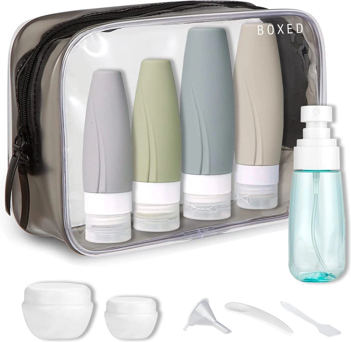 Boxed Reisflesjes Met Etui - Reisset - Verschillende Maten - Siliconen Navulbare Reisflacons - Reis Toilettas - Vliegtuig Handbagage 3 Boxed Reisflesjes Met Etui - Reisset - Verschillende Maten - Siliconen Navulbare Reisflacons - Reis Toilettas - Vliegtuig Handbagage