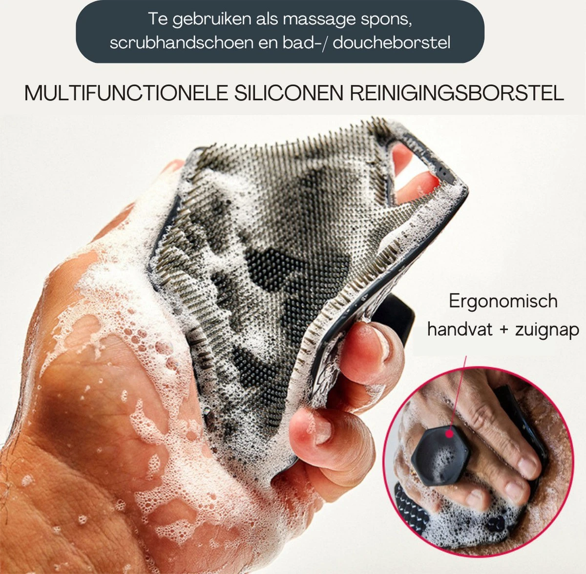 Badborstel - Siliconen Badborstel - Doucheborstel - Lichaamsborstel - Gezichtsborstel - Huidborstel - Scrub Handschoen - Massagespons - Massage Handschoen - Duurzaam - Exfoliërende Werking - Scrubben - Alle Huidtypen - Ergonomisch Handvat Met Zuignap 4 Badborstel - Siliconen Badborstel - Doucheborstel - Lichaamsborstel - Gezichtsborstel - Huidborstel - Scrub Handschoen - Massagespons - Massage Handschoen - Duurzaam - Exfoliërende Werking - Scrubben - Alle Huidtypen - Ergonomisch Handvat Met Zuignap - Afbeelding 2