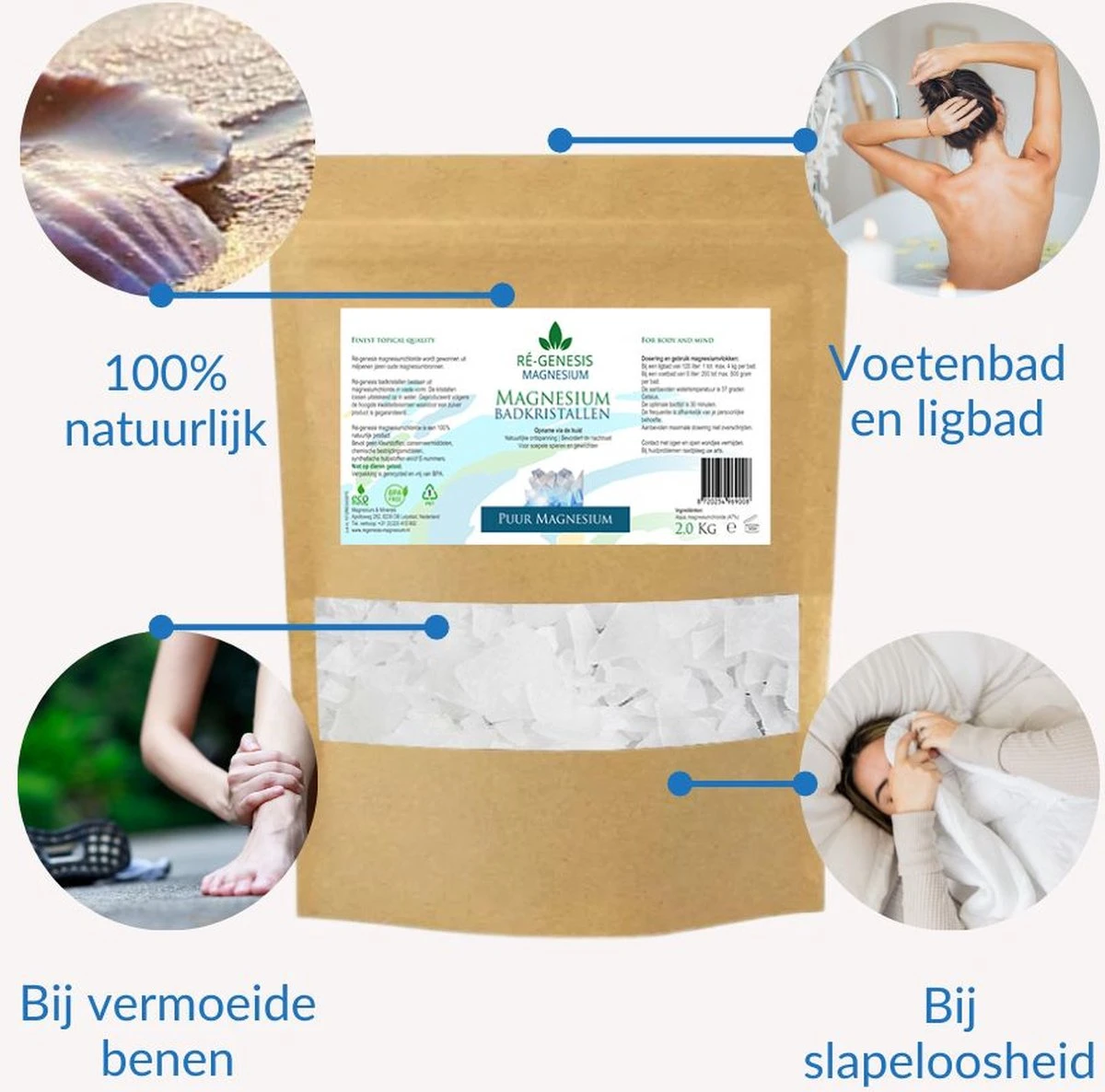 Ré-genesis Magnesium Badkristallen Vlokken – Magnesium Badzout – Voetenbad - 2 Kg - In Eco Kraft Stazak 7 Ré-genesis Magnesium Badkristallen Vlokken – Magnesium Badzout – Voetenbad - 2 Kg - In Eco Kraft Stazak - Afbeelding 5