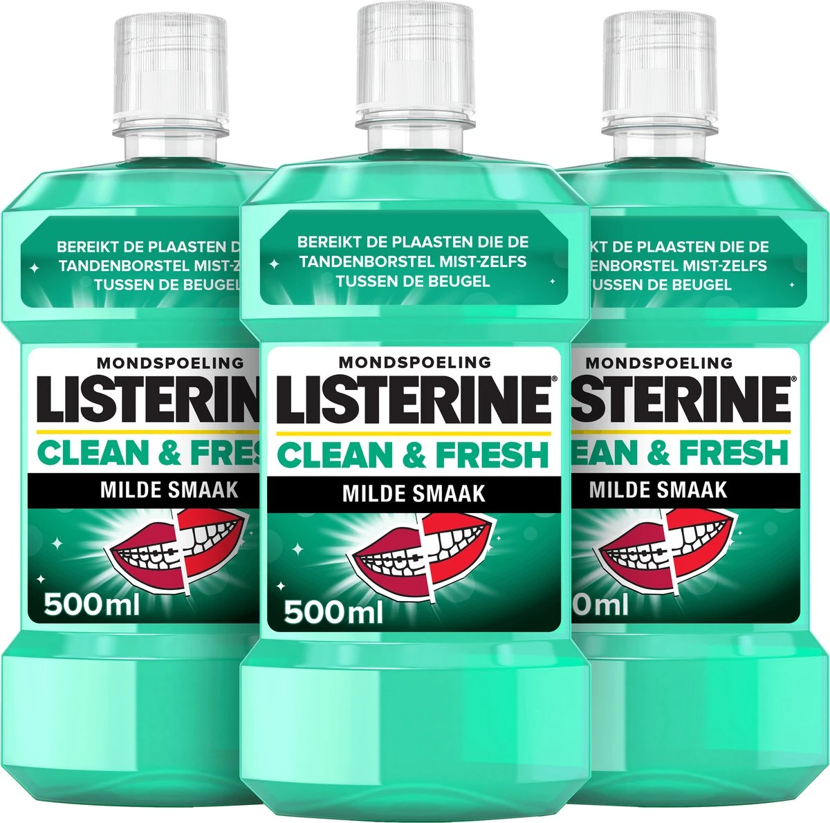 LISTERINE Clean & Fresh, Mondwater Met Essentiële Oliën En Fluoride, Zonder Alcohol, Bereikt De Plaatsen Die De Tandenborstel Mist – Zelfs Tussen De Beugel, 3 X 500 Ml 4 LISTERINE Clean & Fresh, Mondwater Met Essentiële Oliën En Fluoride, Zonder Alcohol, Bereikt De Plaatsen Die De Tandenborstel Mist – Zelfs Tussen De Beugel, 3 X 500 Ml - Afbeelding 2