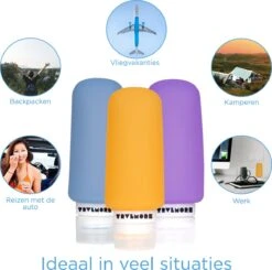 TRVLMORE Silicone Reisflesjes - Navulbaar - Handbagage - 100 ML - 3 Stuks - Oranje/Paars/Blauw -Winkel Voor Persoonlijke Verzorging 1200x1192 15