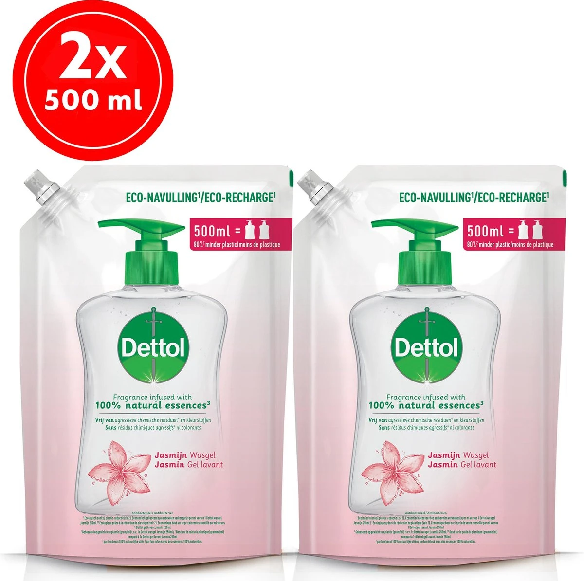 Dettol - Handzeep Navulling - Antibacterieel - Jasmijn - 100% Natuurlijke Oliën - 2 X 500ml 3 Dettol - Handzeep Navulling - Antibacterieel - Jasmijn - 100% Natuurlijke Oliën - 2 X 500ml