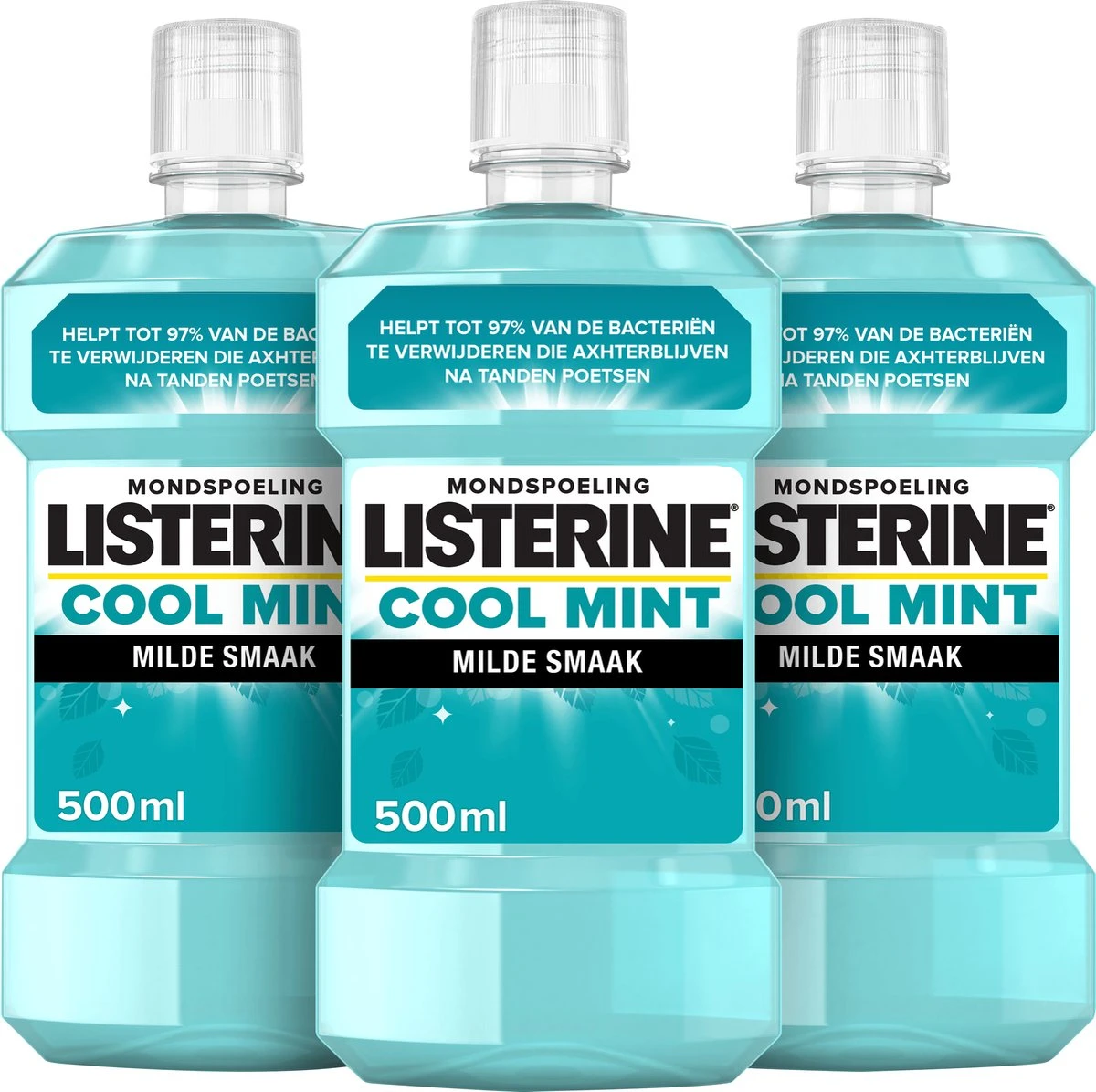 LISTERINE Cool Mint Milde Smaak, Mondspoeling Zonder Alcohol Met Etherische Oliën, Helpt Bacteriën Te Verwijderen En Zorgt Voor Een Langdurig Frisse Adem, 3 X 500 Ml 4 LISTERINE Cool Mint Milde Smaak, Mondspoeling Zonder Alcohol Met Etherische Oliën, Helpt Bacteriën Te Verwijderen En Zorgt Voor Een Langdurig Frisse Adem, 3 X 500 Ml - Afbeelding 2