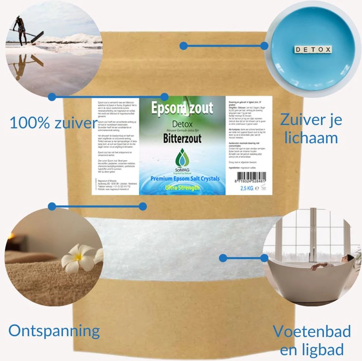 Epsom Zout-Bitterzout -Magnesiumsulfaat - Badzout - 2,5 Kg 5 Epsom Zout-Bitterzout -Magnesiumsulfaat - Badzout - 2,5 Kg - Afbeelding 3