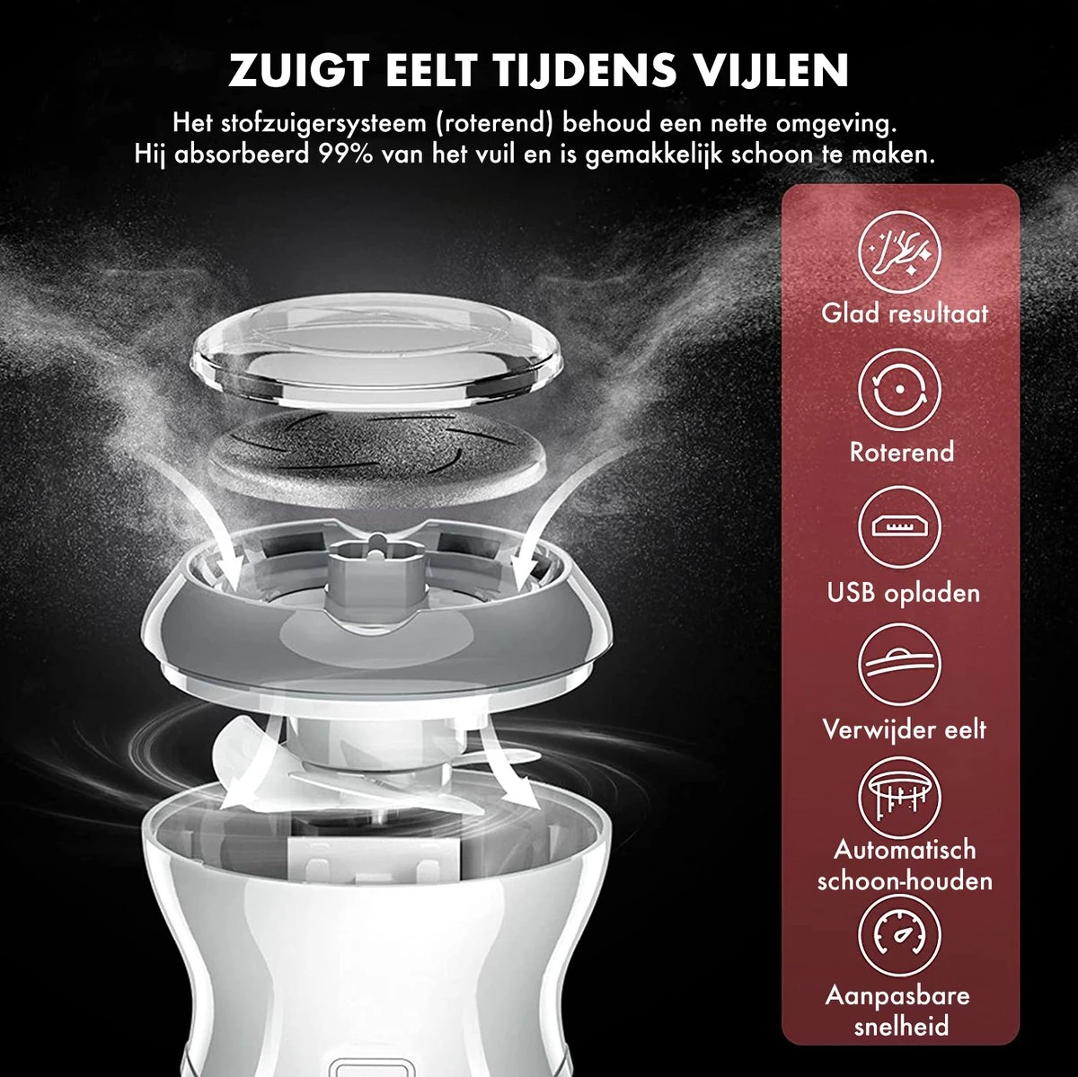 DynaBright Elektrische Eeltverwijderaar Met Stofzuigsysteem - Inc. 3 Vlijlschijven - 2 Standen - Voetvijl - Eeltvijl - Eelt Verwijderaar -USB Oplaadbaar - Geïntegreerde Zuigfunctie 8 DynaBright Elektrische Eeltverwijderaar Met Stofzuigsysteem - Inc. 3 Vlijlschijven - 2 Standen - Voetvijl - Eeltvijl - Eelt Verwijderaar -USB Oplaadbaar - Geïntegreerde Zuigfunctie - Afbeelding 6