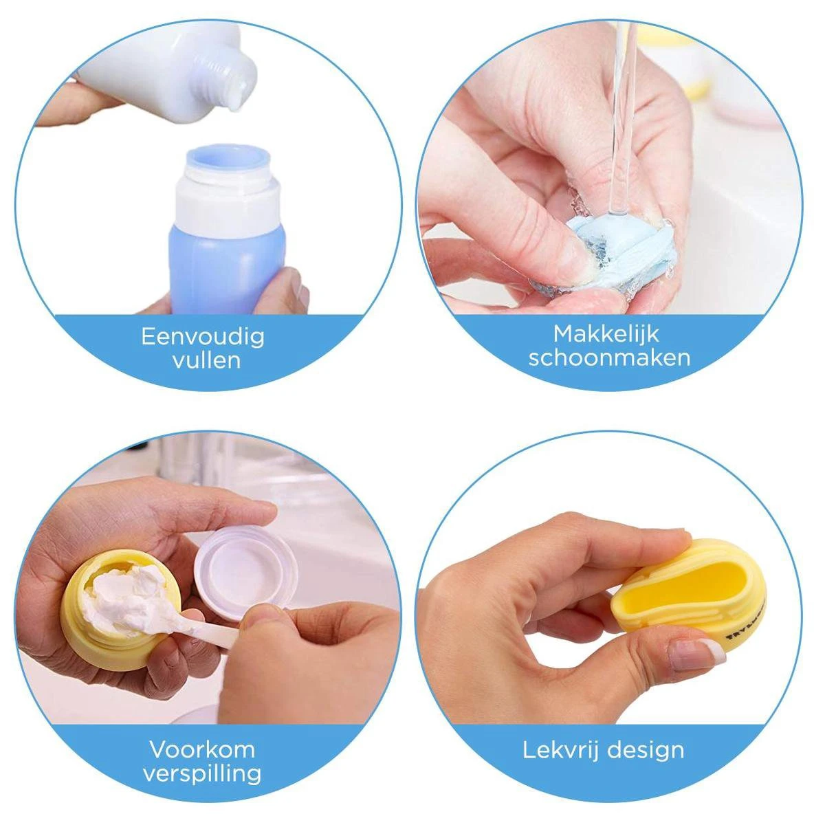 TRVLMORE Reisflesjes Met Etui - Navulbaar - Transparant - 6 Stuks 8 TRVLMORE Reisflesjes Met Etui - Navulbaar - Transparant - 6 Stuks - Afbeelding 6