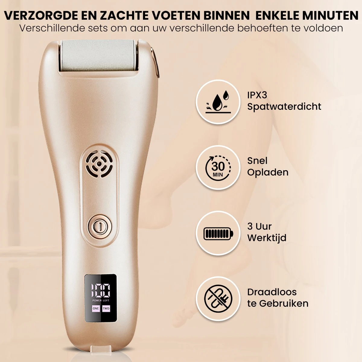 BAESS Elektrische Eeltverwijderaar - 3 Slijprollen - Afzuiging - Oplaadbaar - Goud 11 BAESS Elektrische Eeltverwijderaar - 3 Slijprollen - Afzuiging - Oplaadbaar - Goud - Afbeelding 9