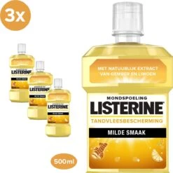LISTERINE Fresh Ginger & Lime Mondwater, Met Gember- En Limoenextract, Mondspoeling Zonder Alcohol, Voor Een Frisse Adem, 3 X 500 Ml