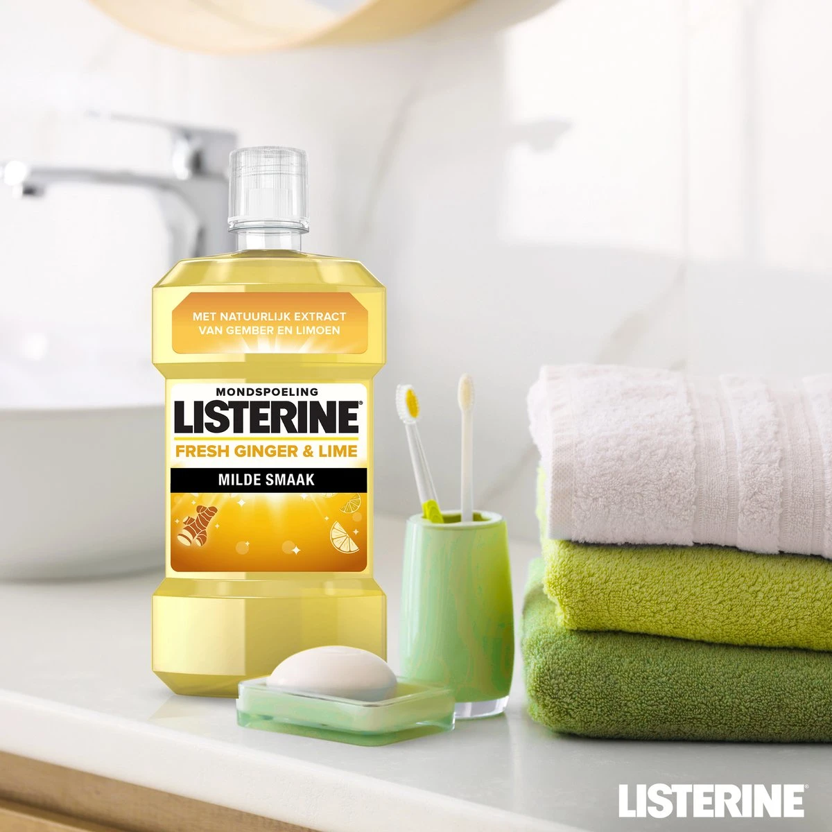 LISTERINE Fresh Ginger & Lime Mondwater, Met Gember- En Limoenextract, Mondspoeling Zonder Alcohol, Voor Een Frisse Adem, 3 X 500 Ml 11 LISTERINE Fresh Ginger & Lime Mondwater, Met Gember- En Limoenextract, Mondspoeling Zonder Alcohol, Voor Een Frisse Adem, 3 X 500 Ml - Afbeelding 9
