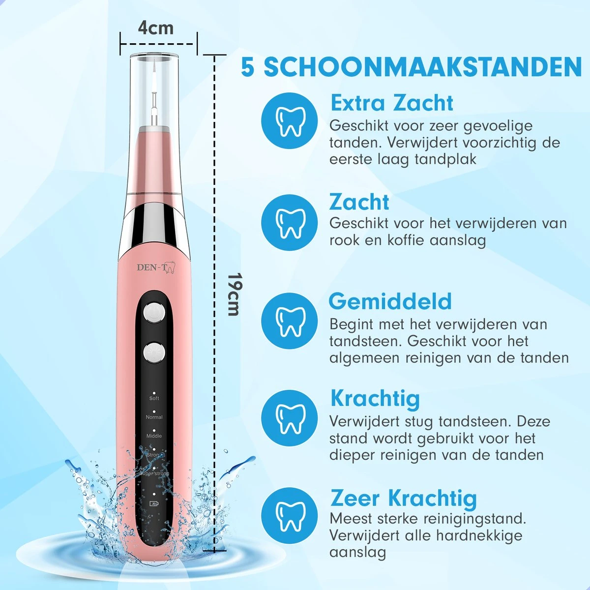 DEN-T® PRO U500 - Elektrische Sonische Tandsteen Verwijderaar - Roze 4 DEN-T® PRO U500 - Elektrische Sonische Tandsteen Verwijderaar - Roze - Afbeelding 2