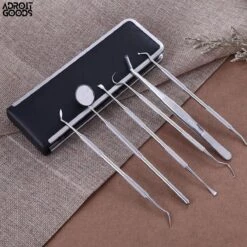 AdroitGoods 7 Delige RVS Tandarts Setje - Incl Haakje En Spiegel - Tandenstokers - Tandplak - Gebit Verzorging Setje -Winkel Voor Persoonlijke Verzorging 1200x1200 512