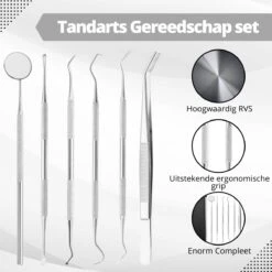 AdroitGoods 7 Delige RVS Tandarts Setje - Incl Haakje En Spiegel - Tandenstokers - Tandplak - Gebit Verzorging Setje -Winkel Voor Persoonlijke Verzorging 1200x1200 513