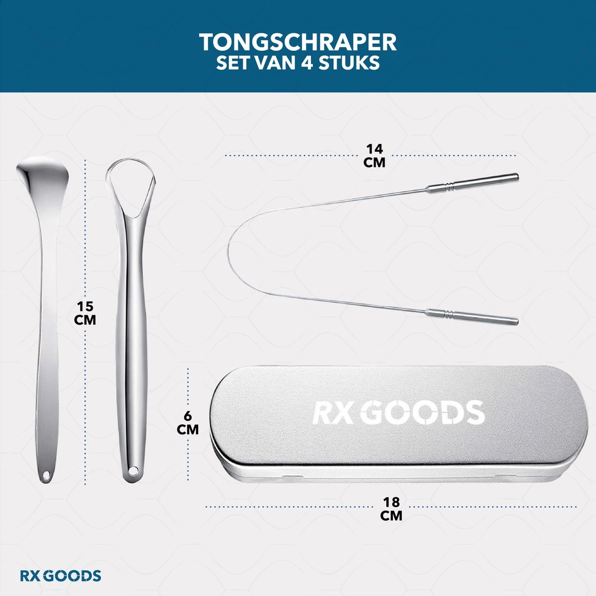 RX Goods RVS Tongschraper Voor Mondverzorging – 4 Stuks – Tongreiniger, Tongborstel & Tong Schraper – Duurzaam & Herbruikbaar 9 RX Goods RVS Tongschraper Voor Mondverzorging – 4 Stuks – Tongreiniger, Tongborstel & Tong Schraper – Duurzaam & Herbruikbaar - Afbeelding 7