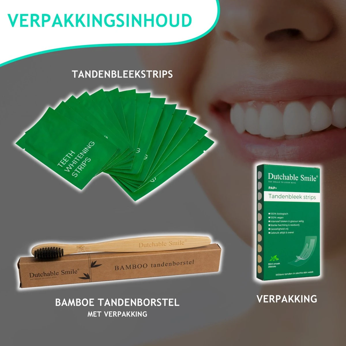 Dutchable Whitening Strips - Teeth Whitening Strips - Tandenbleek Strips - Met GRATIS Bamboe Tandenborstel - 100% Biologisch - Vegan - PAP+ 9 Dutchable Whitening Strips - Teeth Whitening Strips - Tandenbleek Strips - Met GRATIS Bamboe Tandenborstel - 100% Biologisch - Vegan - PAP+ - Afbeelding 7