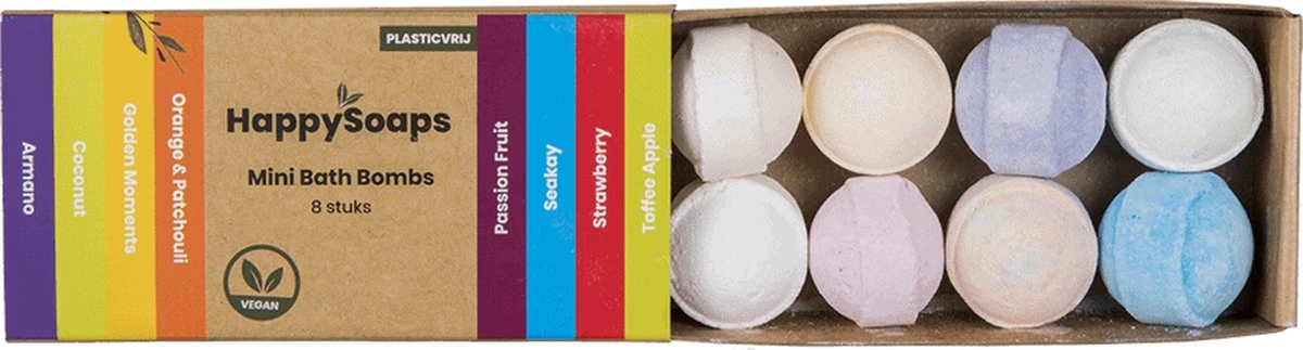 HappySoaps Mini Bath Bombs - Tropical Fruits - 8 Bruisballen In Verschillende Tropische Geuren - 100% Plasticvrij, Vegan & Natuurlijk 3 HappySoaps Mini Bath Bombs - Tropical Fruits - 8 Bruisballen In Verschillende Tropische Geuren - 100% Plasticvrij, Vegan & Natuurlijk