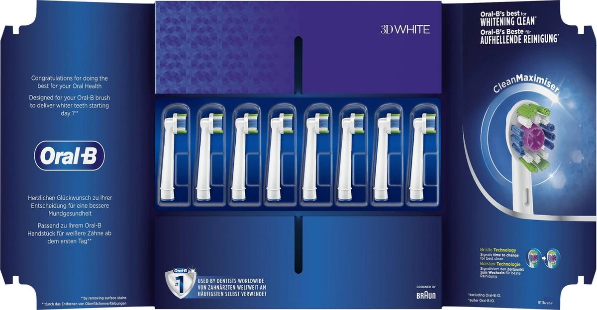 Oral B Oral-B 3D White - Met CleanMaximiser-technologie - Opzetborstels - 8 Stuks - Brievenbusverpakking 8 Oral B Oral-B 3D White - Met CleanMaximiser-technologie - Opzetborstels - 8 Stuks - Brievenbusverpakking - Afbeelding 6