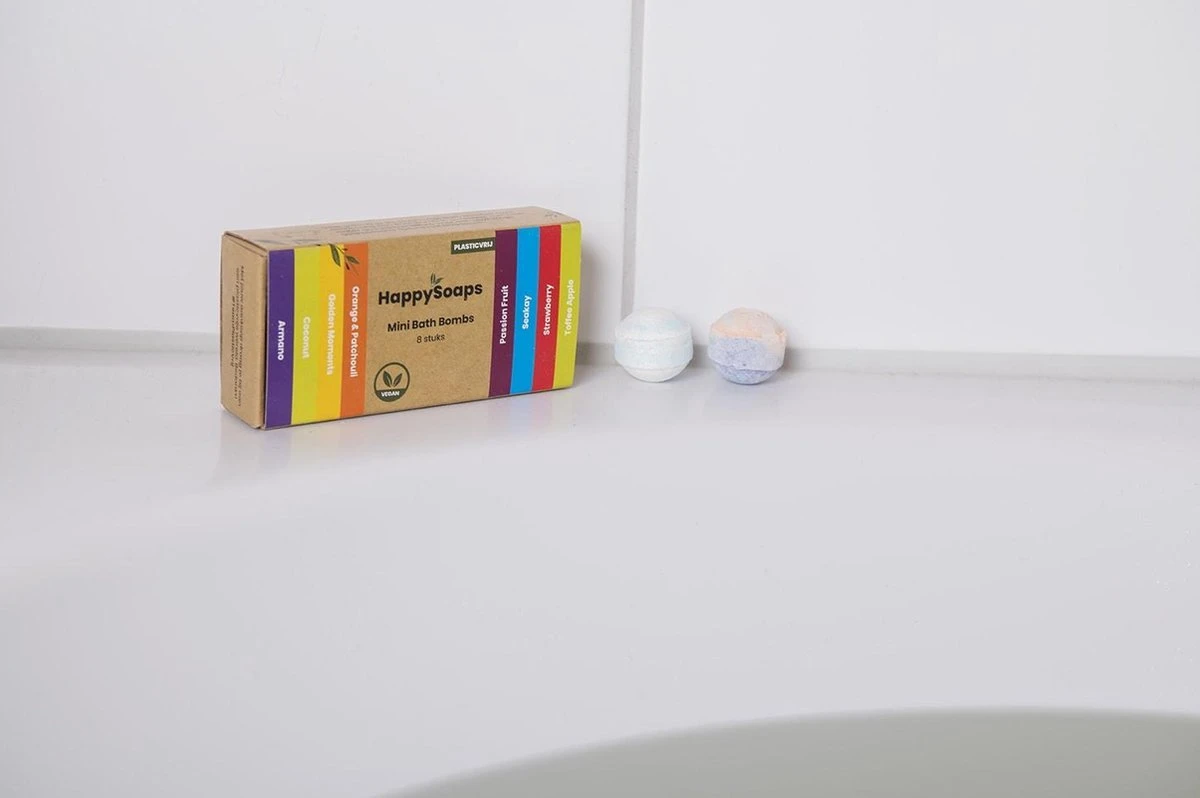 HappySoaps Mini Bath Bombs - Tropical Fruits - 8 Bruisballen In Verschillende Tropische Geuren - 100% Plasticvrij, Vegan & Natuurlijk 9 HappySoaps Mini Bath Bombs - Tropical Fruits - 8 Bruisballen In Verschillende Tropische Geuren - 100% Plasticvrij, Vegan & Natuurlijk - Afbeelding 7