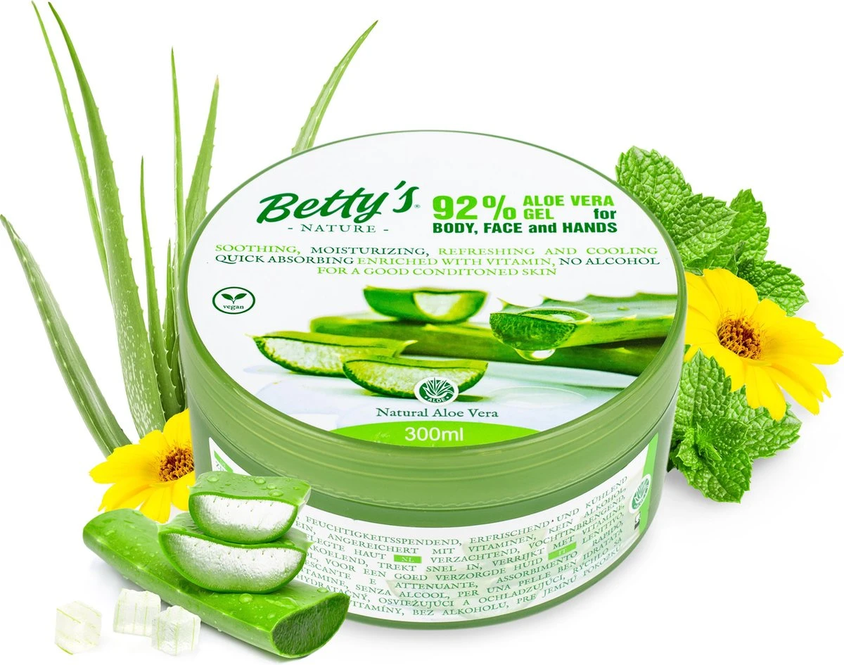 Betty's Nature Aloe Vera Gel 92% - 300ml - Verzorgende Hydraterende Gel - Voor Het Hele Lichaam En Haar 3 Betty's Nature Aloe Vera Gel 92% - 300ml - Verzorgende Hydraterende Gel - Voor Het Hele Lichaam En Haar
