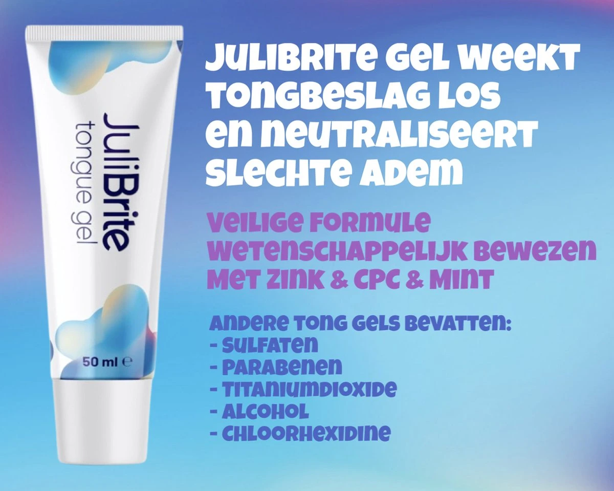 JuliBrite® Tong Gel (50ML) & Tongschraper - Reinigt Witte Tong Aanslag - Tegen Slechte Adem - Met Zink & CPC - Tongreiniger Set - Halitose & Beslagen Tong 6 JuliBrite® Tong Gel (50ML) & Tongschraper - Reinigt Witte Tong Aanslag - Tegen Slechte Adem - Met Zink & CPC - Tongreiniger Set - Halitose & Beslagen Tong - Afbeelding 4