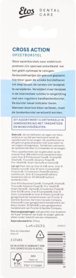 Etos Opzetborstel Cross Action - 3 Stuks - Met Wisselindicator - Geschikt Voor De Meeste Oral-B® Systemen* 11 Etos Opzetborstel Cross Action - 3 Stuks - Met Wisselindicator - Geschikt Voor De Meeste Oral-B® Systemen* -Winkel Voor Persoonlijke Verzorging 327x1200 1