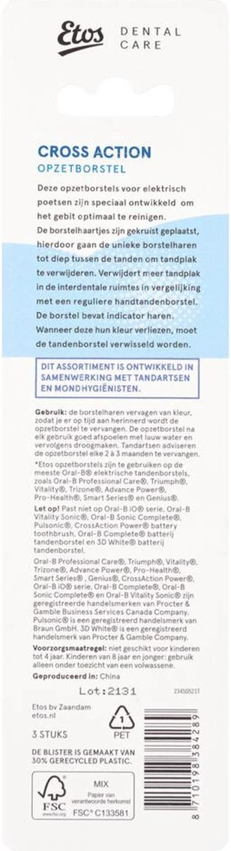 Etos Opzetborstel Cross Action - 3 Stuks - Met Wisselindicator - Geschikt Voor De Meeste Oral-B® Systemen* 7 Etos Opzetborstel Cross Action - 3 Stuks - Met Wisselindicator - Geschikt Voor De Meeste Oral-B® Systemen* - Afbeelding 5