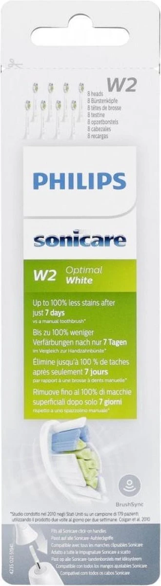 Philips Sonicare W2 Optimal White HX6068/12 - Opzetborstels - 8 Stuks 9 Philips Sonicare W2 Optimal White HX6068/12 - Opzetborstels - 8 Stuks - Afbeelding 7