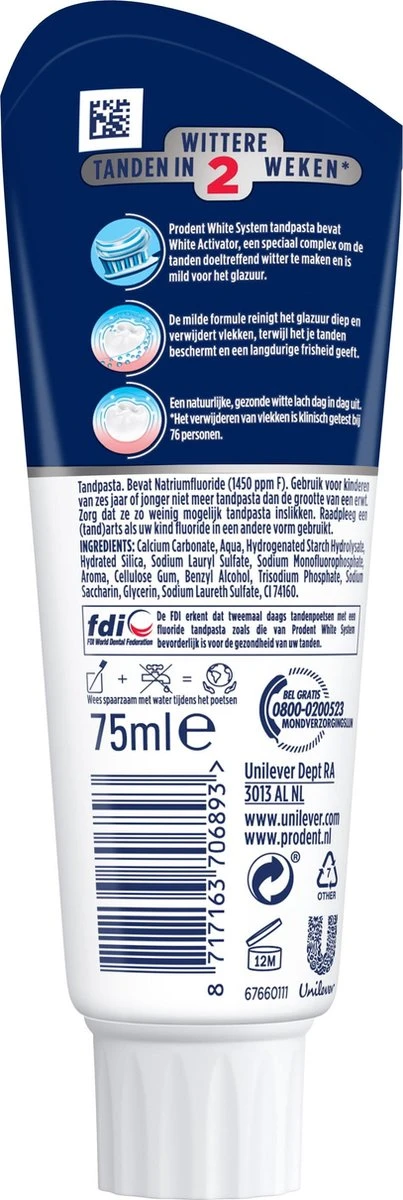 Prodent Whitening System Tandpasta - 12 X 75 Ml - Voordeelverpakking 8 Prodent Whitening System Tandpasta - 12 X 75 Ml - Voordeelverpakking - Afbeelding 6