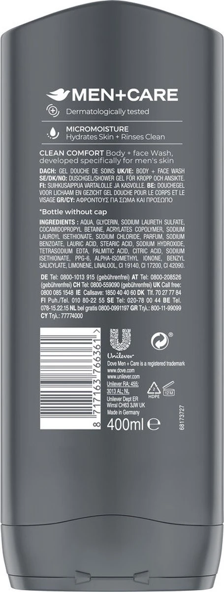 Dove Men+Care Clean Comfort Douchegel - 6 X 400 Ml - Voordeelverpakking 9 Dove Men+Care Clean Comfort Douchegel - 6 X 400 Ml - Voordeelverpakking - Afbeelding 7