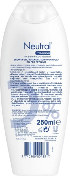 Neutral Sensitive Skin Douchegel - 6 X 250 Ml - Voordeelverpakking -Winkel Voor Persoonlijke Verzorging 481x1200 2
