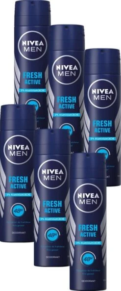 NIVEA Men Fresh Active - 150 Ml - Deodorant Spray - 6 St - Voordeelverpakking