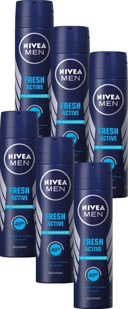 NIVEA Men Fresh Active - 150 Ml - Deodorant Spray - 6 St - Voordeelverpakking 3 NIVEA Men Fresh Active - 150 Ml - Deodorant Spray - 6 St - Voordeelverpakking